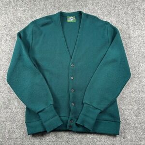 Janzen Cardigan Sweater Mens L Green Vintage Button Front Made in USA Knit